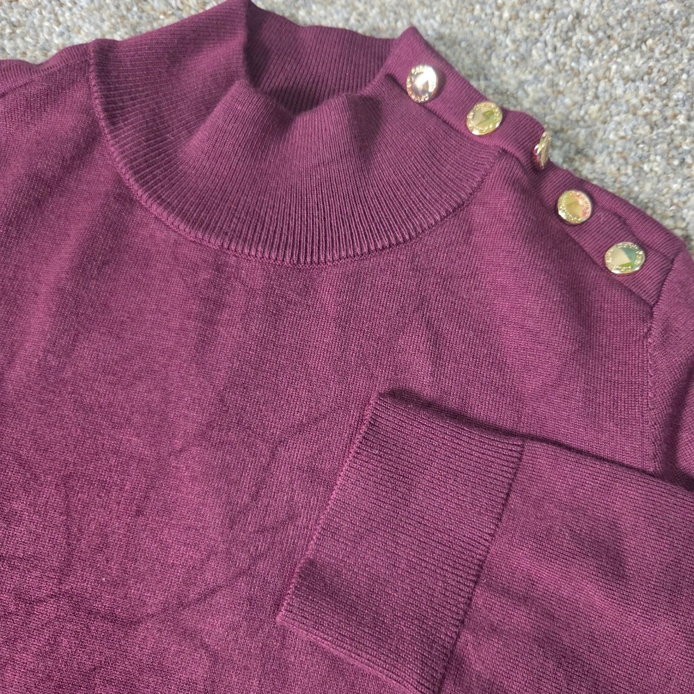Calvin Klein Womens Plum Burgundy‎ Mock Neck Button Shoulder Sweater M C8HSN076